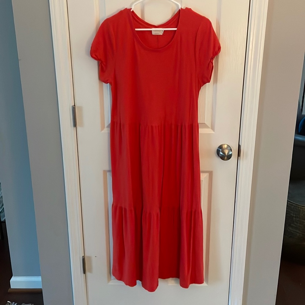 Native LTD coral colored tiered cotton dress